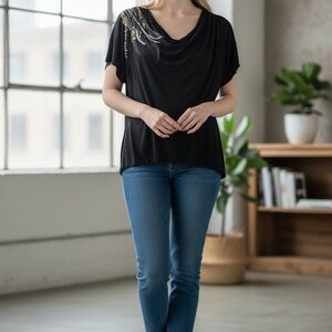 H&M Black Top with Gold Embellishments